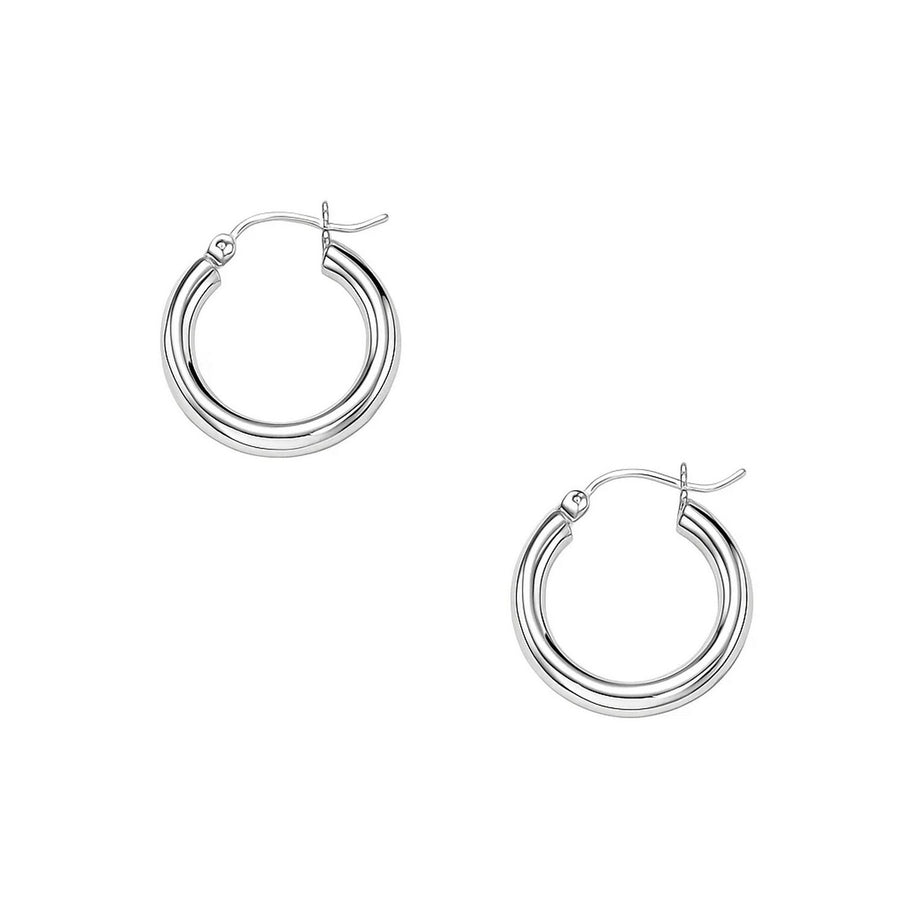 14k White Gold Polished Hoop Earrings (15 mm)