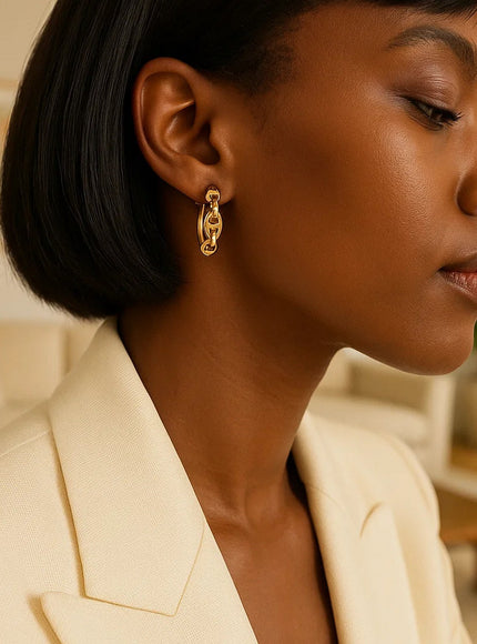 14k Yellow Gold Oval Mariner Huggies