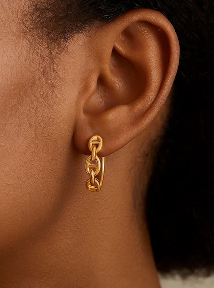 14k Yellow Gold Oval Mariner Huggies