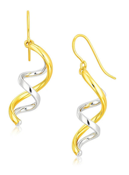 14k Two Tone Gold Double Helix Polished Dangling Earrings