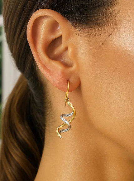 14k Two Tone Gold Double Helix Polished Dangling Earrings