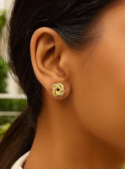 14k Yellow Gold Intertwined Love Knot Stud Earrings