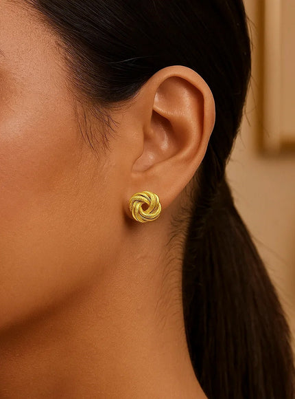14k Yellow Gold Intertwined Love Knot Stud Earrings