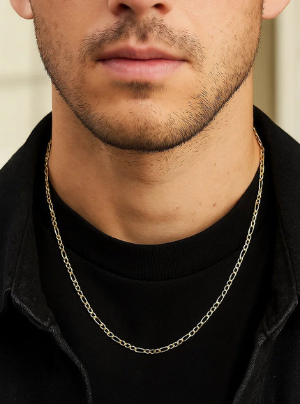 2.8mm 14k Yellow Gold Solid Figaro Chain