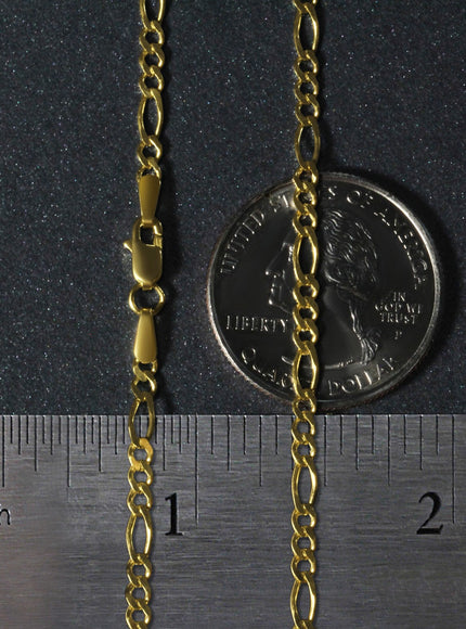 2.8mm 14k Yellow Gold Solid Figaro Chain