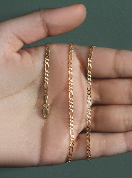 2.8mm 14k Yellow Gold Solid Figaro Chain