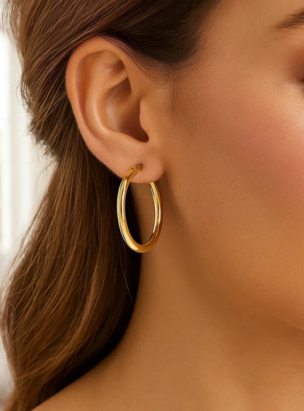 14k Yellow Gold Polished Hoop Earrings (40 mm)