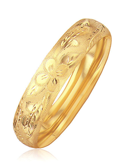 Classic Floral Carved Bangle in 14k Yellow Gold (13.5mm)