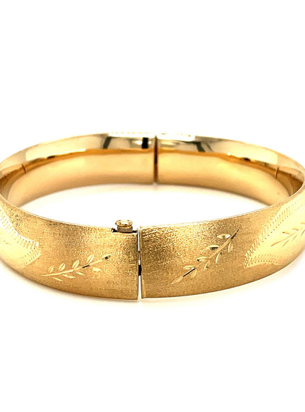 Classic Floral Carved Bangle in 14k Yellow Gold (13.5mm)