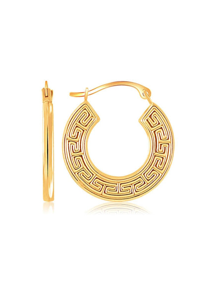 14k Yellow Gold Greek Key Small Hoop Earrings - Ellie Belle