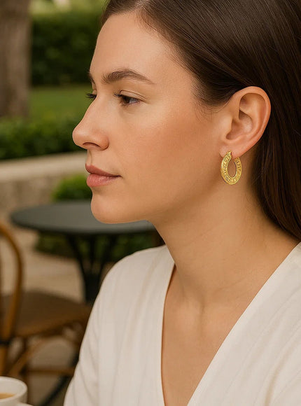 14k Yellow Gold Greek Key Small Hoop Earrings