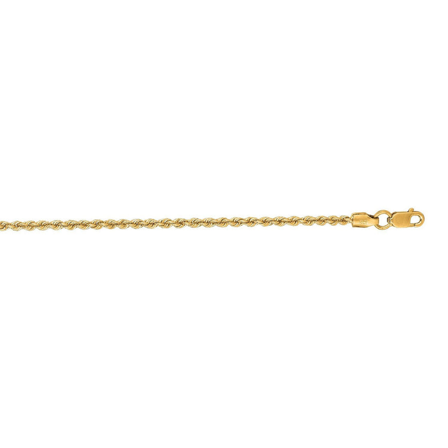 2.0mm 14k Yellow Gold Solid Rope Chain
