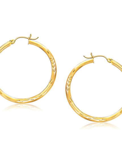 14k Yellow Gold Fancy Diamond Cut Hoop Earrings (35mm Diameter)