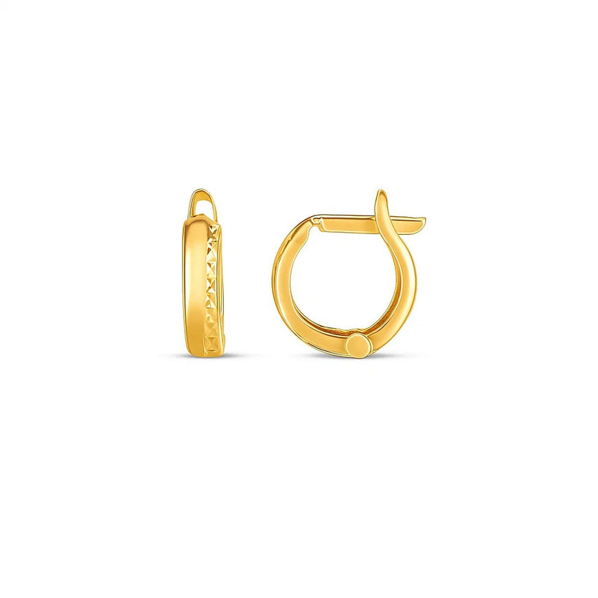 14k Yellow Gold Textured Huggie Hoops
