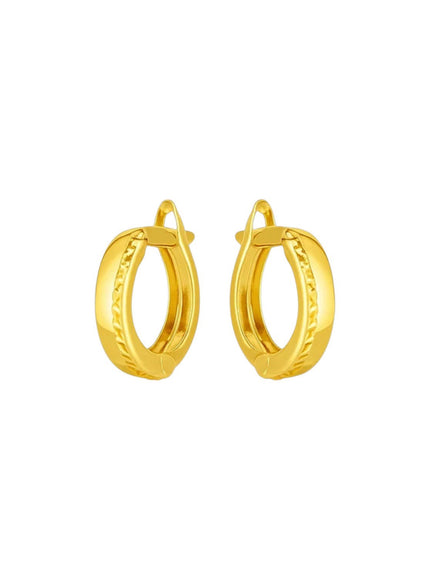 14k Yellow Gold Textured Huggie Hoops