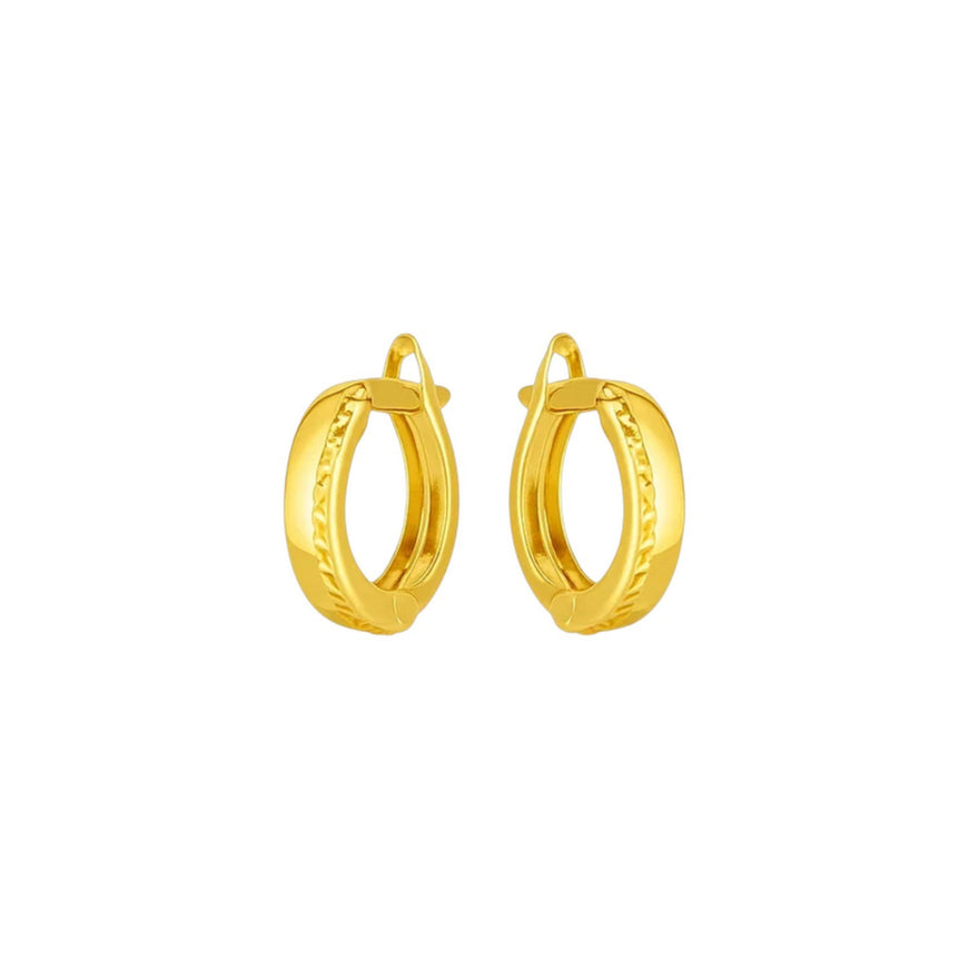 14k Yellow Gold Textured Huggie Hoops