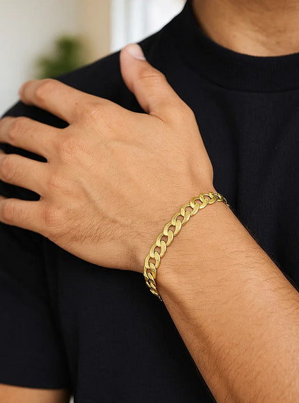7.0mm 14k Yellow Gold Solid Curb Bracelet