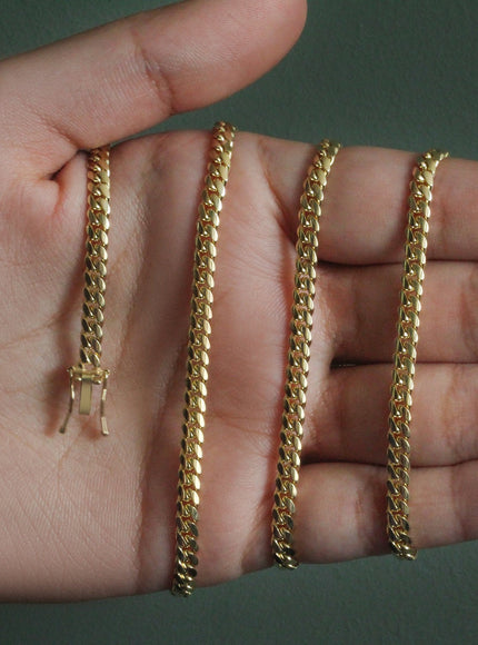 4.0mm 14k Yellow Gold Classic Solid Miami Cuban Chain
