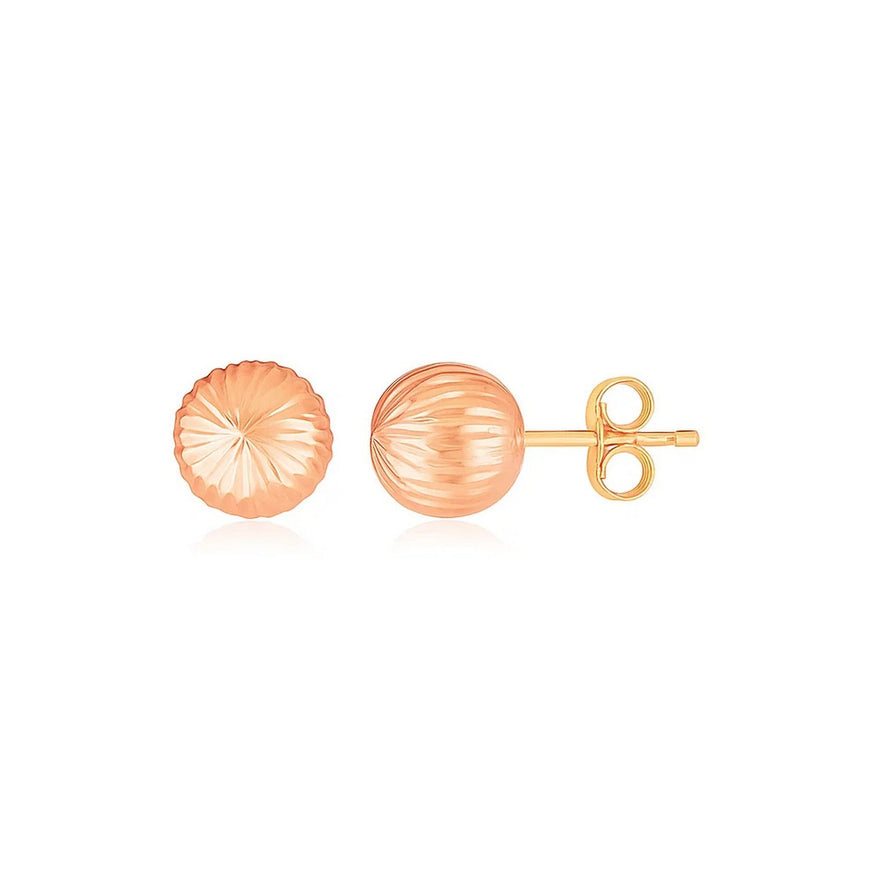 14K Rose Gold Ball Earrings with Linear Texture