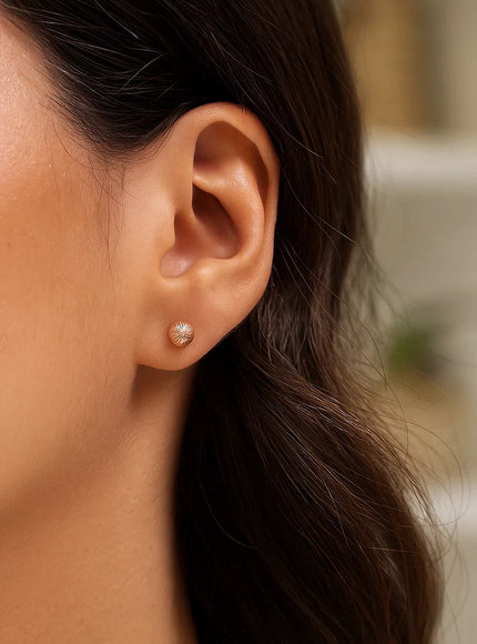 14K Rose Gold Ball Earrings with Linear Texture