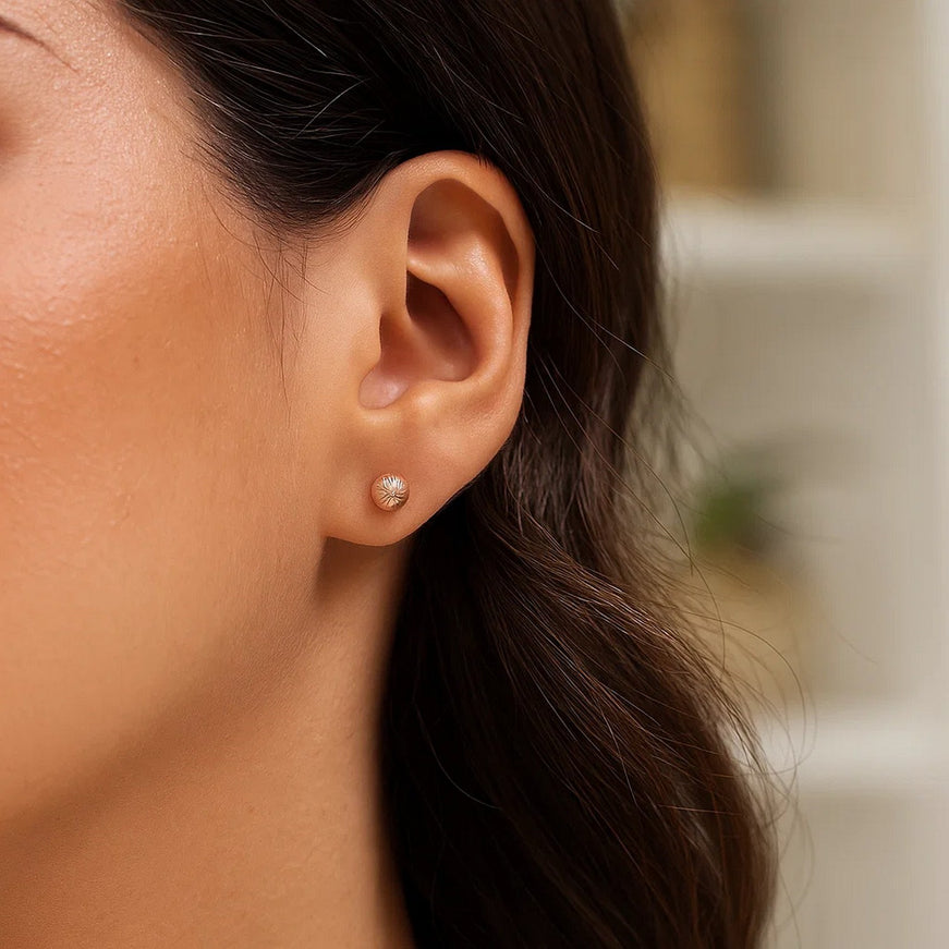 14K Rose Gold Ball Earrings with Linear Texture