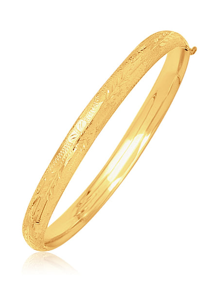 14k Yellow Gold Dome Motif Children's Bangle with Diamond Cuts