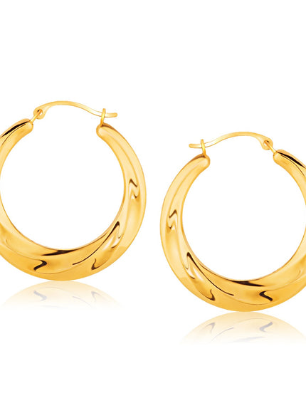 14k Yellow Gold Graduated Textured Hoop Earrings (1 inch Diameter)
