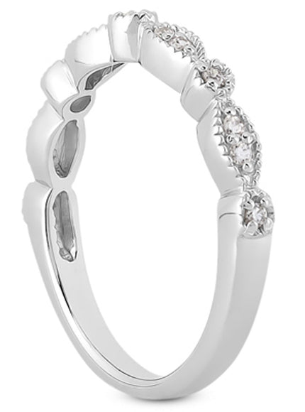 14k White Gold Vintage Look Fancy Pave Diamond Milgrain Wedding Ring Band