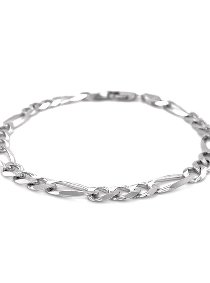 6.0mm 14k White Gold Solid Figaro Bracelet