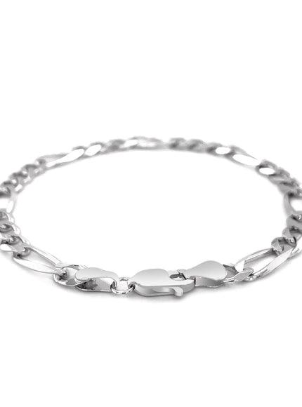 6.0mm 14k White Gold Solid Figaro Bracelet