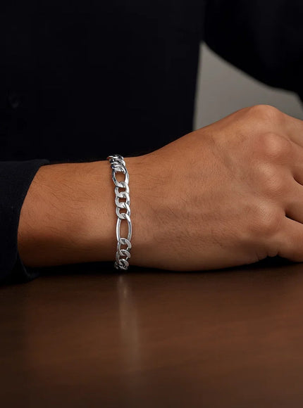 6.0mm 14k White Gold Solid Figaro Bracelet