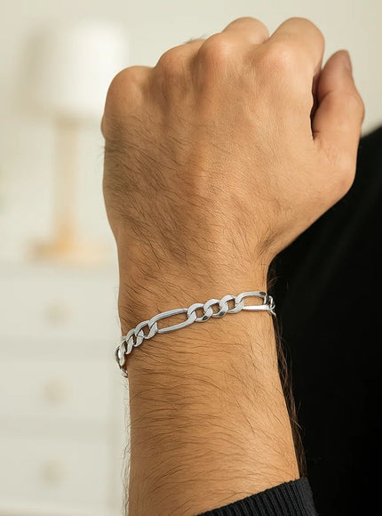 6.0mm 14k White Gold Solid Figaro Bracelet