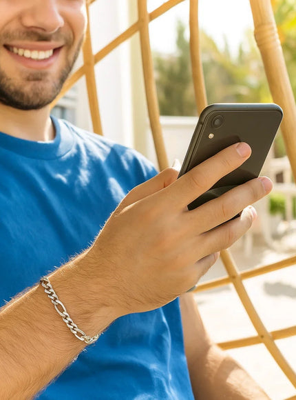 6.0mm 14k White Gold Solid Figaro Bracelet