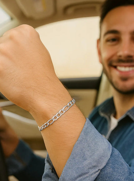6.0mm 14k White Gold Solid Figaro Bracelet