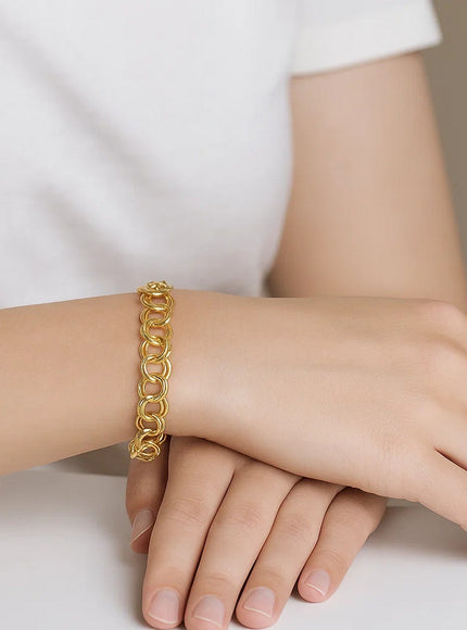 6.0 mm 14k Yellow Gold Solid Double Link Charm Bracelet