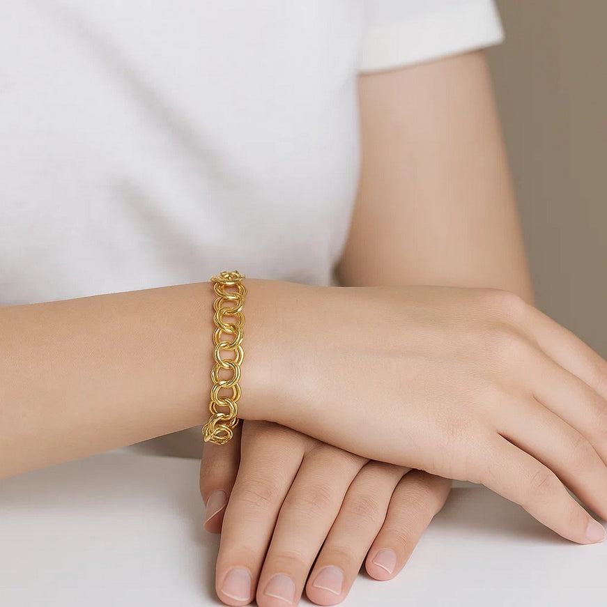 6.0 mm 14k Yellow Gold Solid Double Link Charm Bracelet