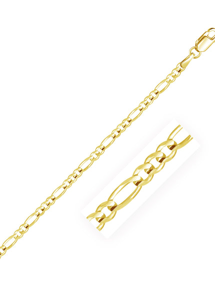 3.0mm 10k Yellow Gold Solid Figaro Chain