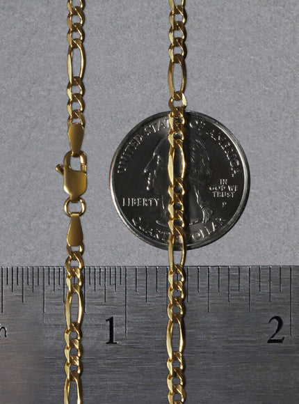 3.0mm 10k Yellow Gold Solid Figaro Chain