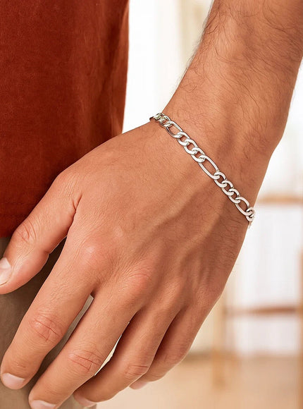 4.6mm 14k White Gold Solid Figaro Bracelet