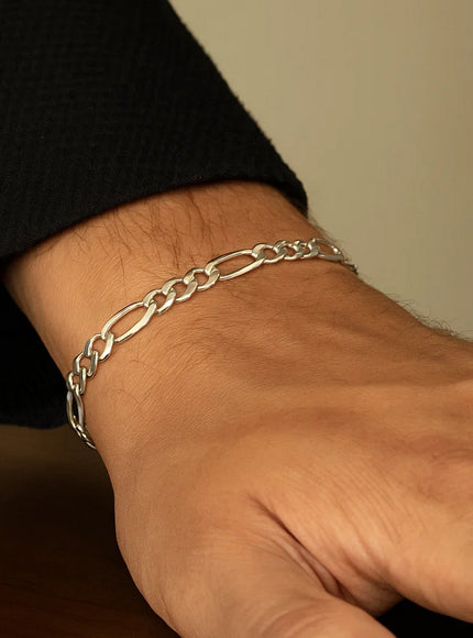 4.6mm 14k White Gold Solid Figaro Bracelet
