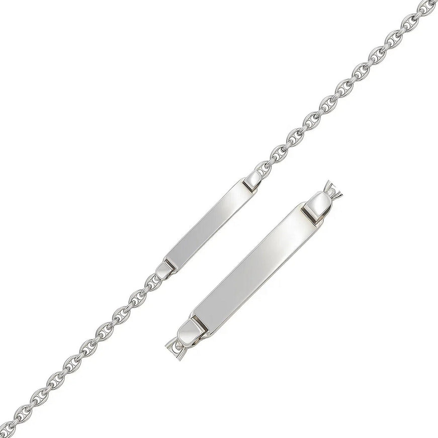 14k White Gold Figaro Chain Fancy Children's ID Bracelet