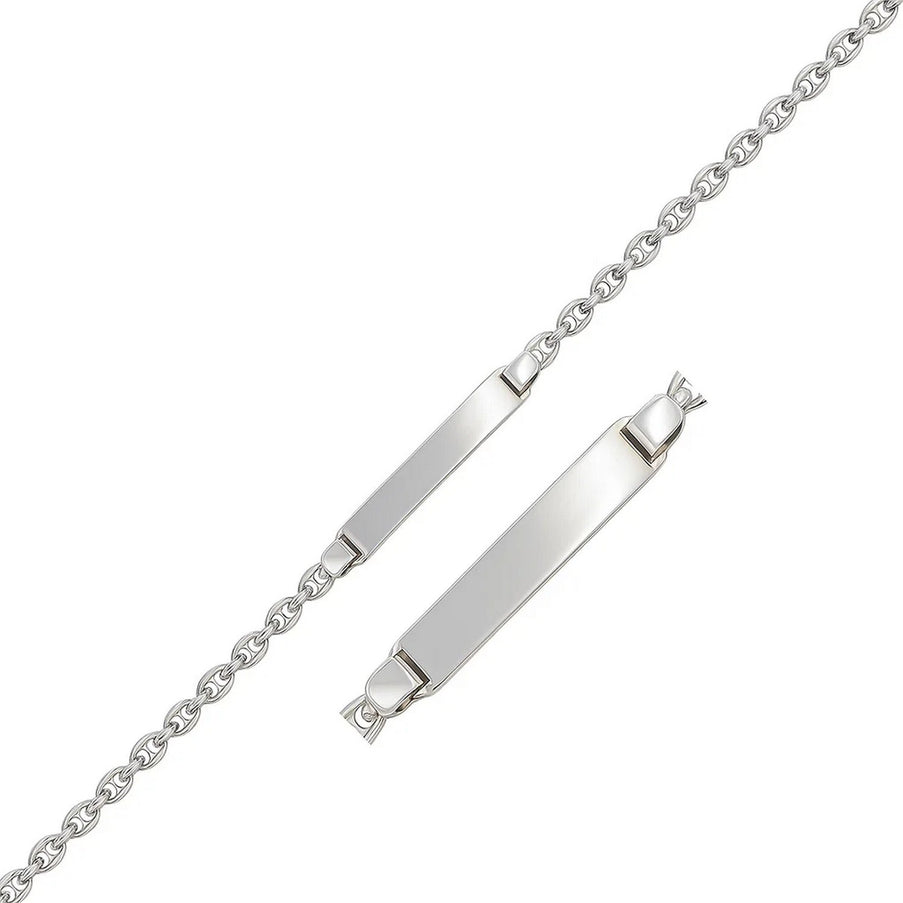 14k White Gold Figaro Chain Fancy Children's ID Bracelet