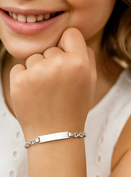 14k White Gold Figaro Chain Fancy Children's ID Bracelet