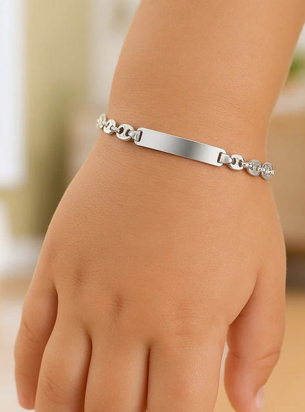 14k White Gold Figaro Chain Fancy Children's ID Bracelet