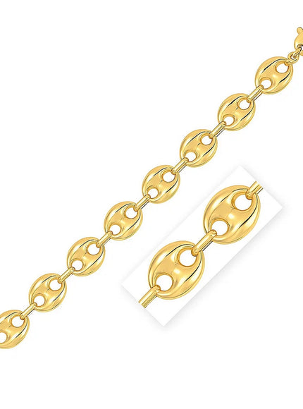 14k Yellow Gold High Polish Lite Puffed Mariner Link Bracelet (15 mm)