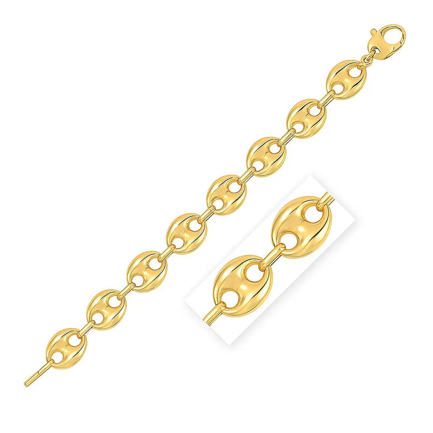14k Yellow Gold High Polish Lite Puffed Mariner Link Bracelet (15 mm)