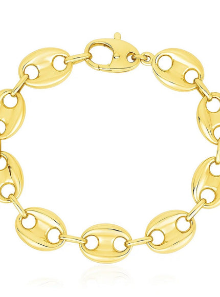 14k Yellow Gold High Polish Lite Puffed Mariner Link Bracelet (15 mm)