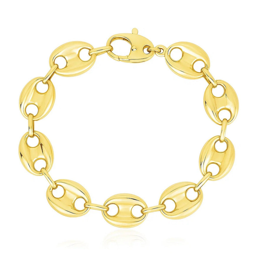 14k Yellow Gold High Polish Lite Puffed Mariner Link Bracelet (15 mm)