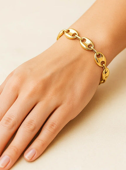 14k Yellow Gold High Polish Lite Puffed Mariner Link Bracelet (15 mm)