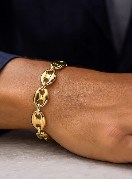 14k Yellow Gold High Polish Lite Puffed Mariner Link Bracelet (15 mm)